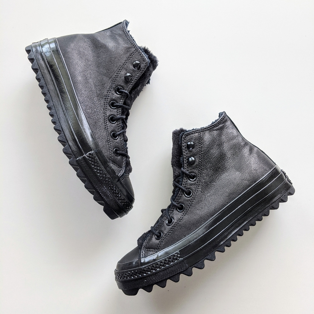 Converse CTAS Lift Ripple Hi Triple Black Women's 5